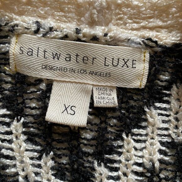 Saltwater Luxe Open Front Sweater Cardigan Acrylic Black Cream Womens Size XS - Picture 5 of 6